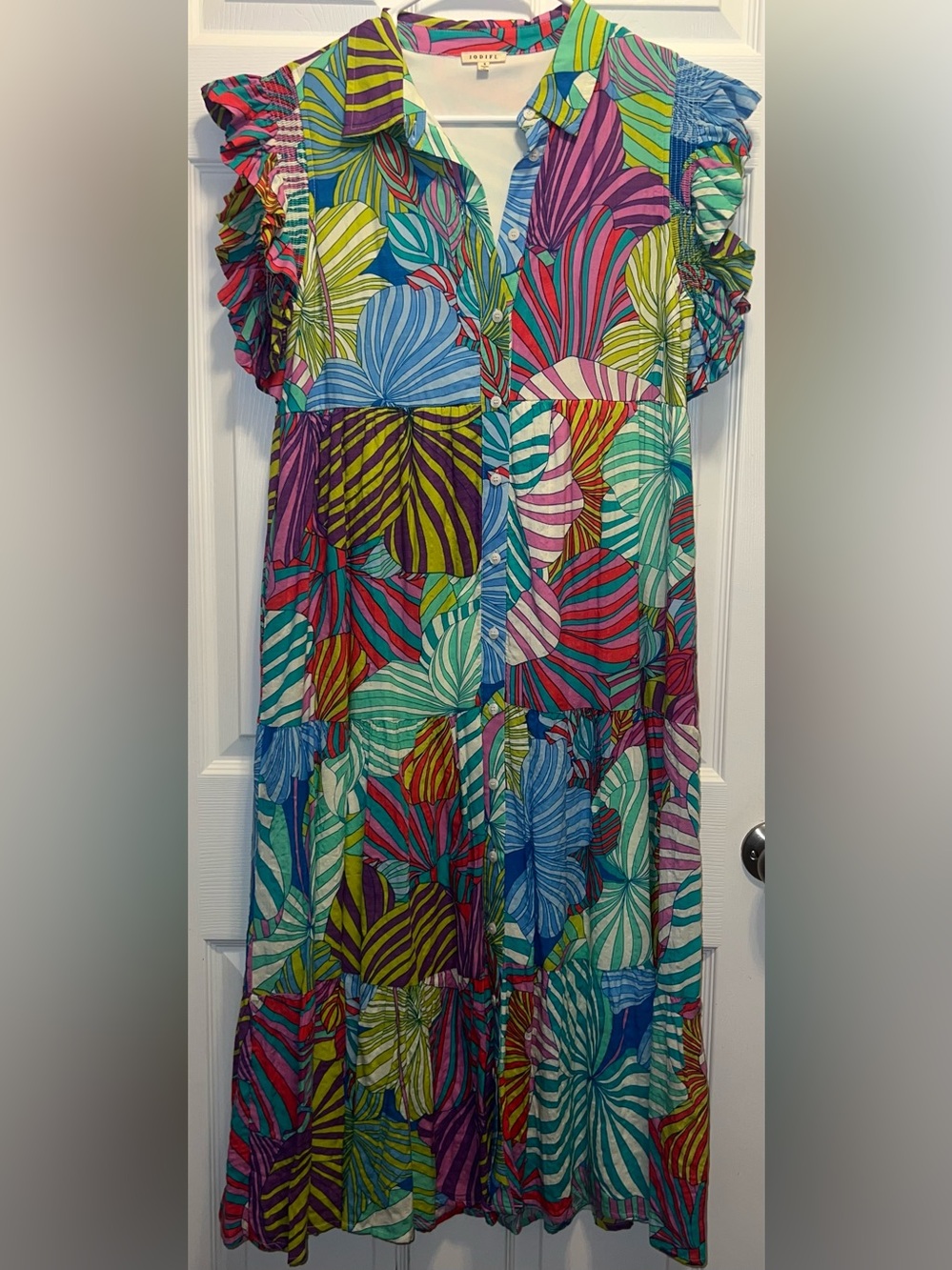 Colorful Tropical Print Button-Front Women’s Dress